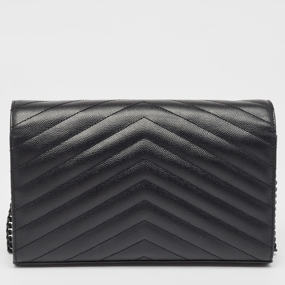 Saint Laurent Black Matelasse Leather Monogram Envelope Wallet On Chain - Picture 4 of 8
